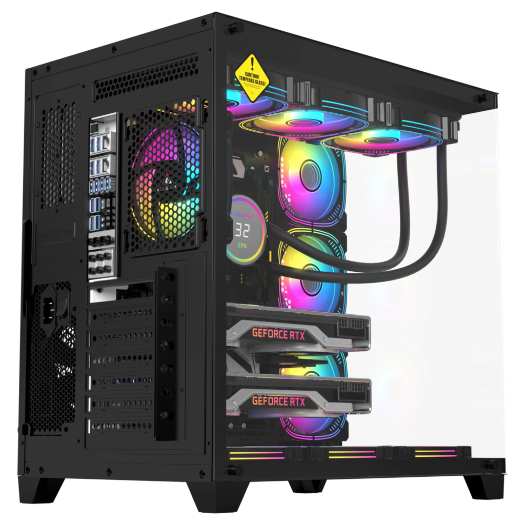 Acegeek Mercury R425 Pro PC Case | Up to ATX | 7 X 120mm RGB Fans Pre-Installed | 360mm Radiator Support | Dual Side Full Tempered Glass | AG-MERCURY-R425-PRO-BK - Black