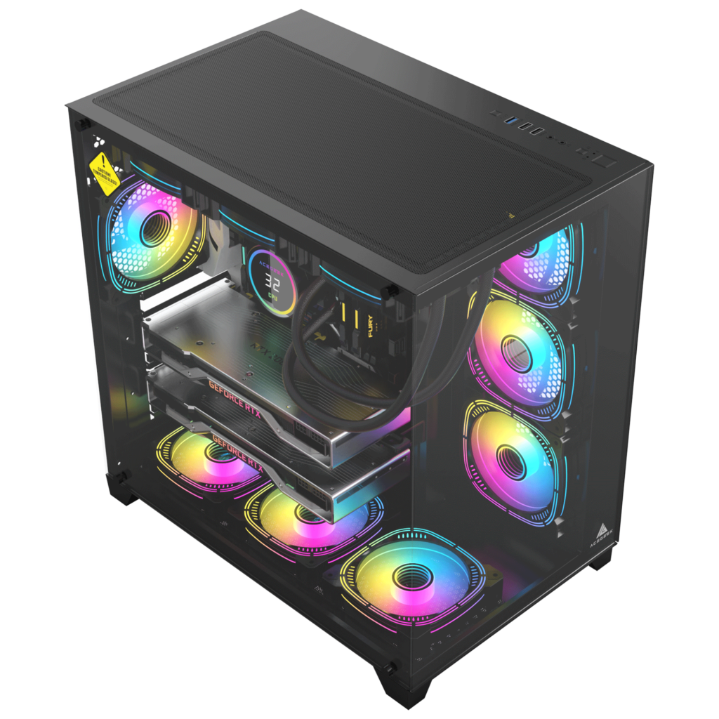 Acegeek Mercury R425 Pro PC Case | Up to ATX | 7 X 120mm RGB Fans Pre-Installed | 360mm Radiator Support | Dual Side Full Tempered Glass | AG-MERCURY-R425-PRO-BK - Black