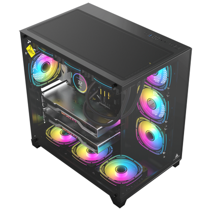 Acegeek Mercury R425 Pro PC Case | Up to ATX | 7 X 120mm RGB Fans Pre-Installed | 360mm Radiator Support | Dual Side Full Tempered Glass | AG-MERCURY-R425-PRO-BK - Black