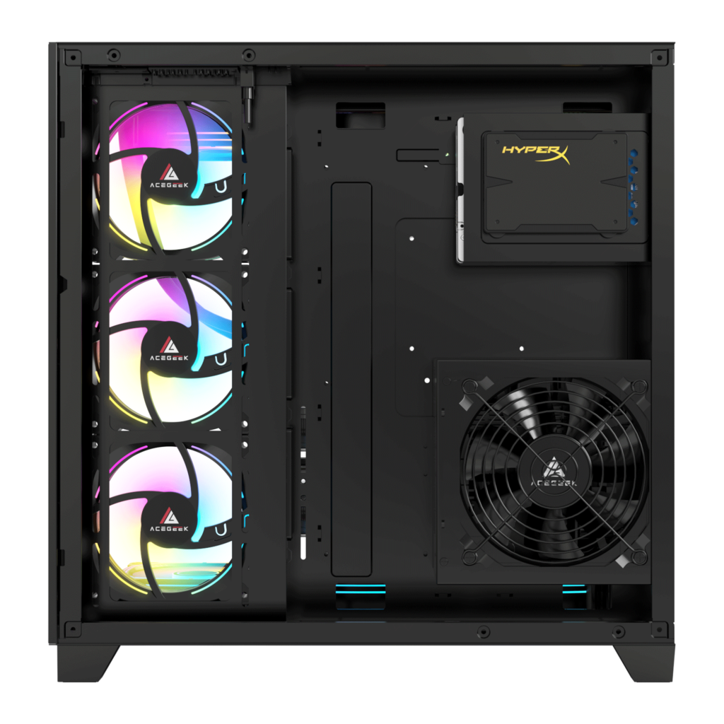 Acegeek Mercury R425 Pro PC Case | Up to ATX | 7 X 120mm RGB Fans Pre-Installed | 360mm Radiator Support | Dual Side Full Tempered Glass | AG-MERCURY-R425-PRO-BK - Black