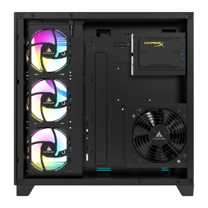 علبة كمبيوتر Acegeek Mercury R425 Pro | حتى ATX | 7 مراوح RGB مقاس 120 مم مثبتة مسبقًا | دعامة مشعاع مقاس 360 مم | زجاج مقسّى بالكامل على الجانبين | AG-MERCURY-R425-PRO-BK - أسود