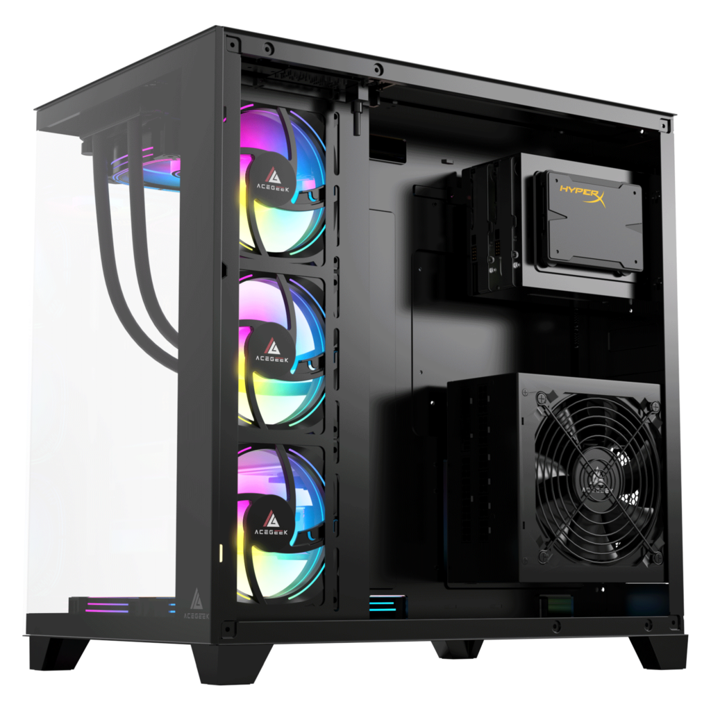 Acegeek Mercury R425 Pro PC Case | Up to ATX | 7 X 120mm RGB Fans Pre-Installed | 360mm Radiator Support | Dual Side Full Tempered Glass | AG-MERCURY-R425-PRO-BK - Black