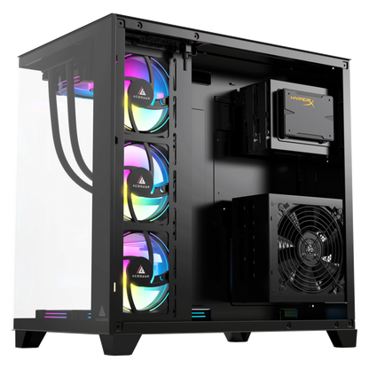 Acegeek Mercury R425 Pro PC Case | Up to ATX | 7 X 120mm RGB Fans Pre-Installed | 360mm Radiator Support | Dual Side Full Tempered Glass | AG-MERCURY-R425-PRO-BK - Black