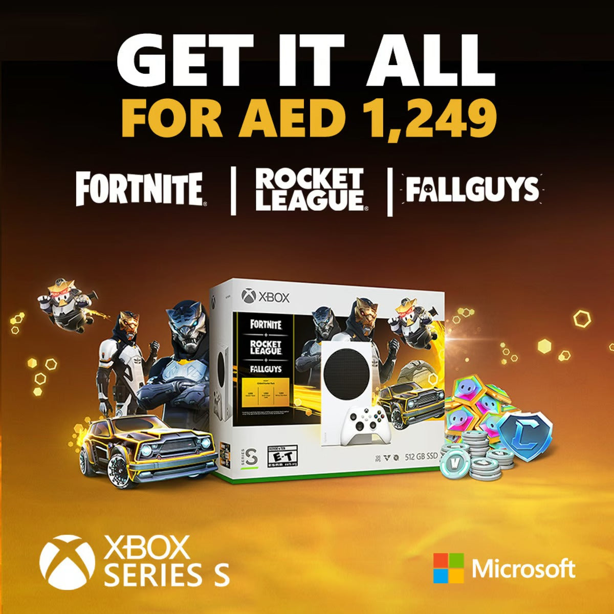 Xbox Series S 512 جيجا بايت – وحدة تحكم Flamingo مع 3 ألعاب (Fortnite + Rocket League + Fallguys)