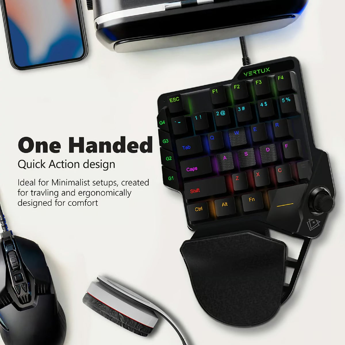 Vertux QuickStrike One-Handed Gaming Keypad With Joystick COMBAT