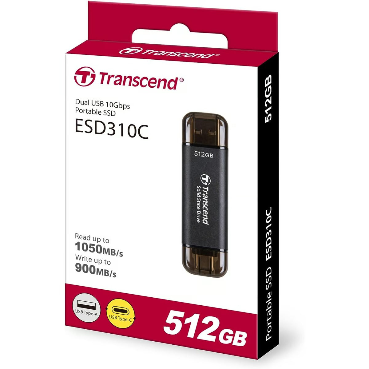 قرص SSD محمول Transcend 2 في 1 بمنفذ USB Type-A / Type-C بسرعة قراءة/كتابة 10 جيجابت في الثانية وسرعة 1050 ميجابايت في الثانية