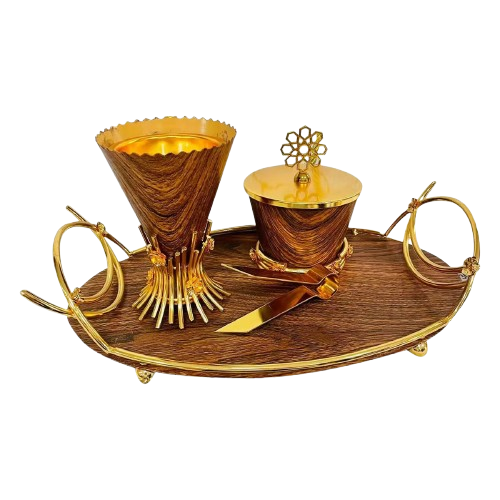 Metal Incense Charcoal Burner Set 21x11.5cm Gold