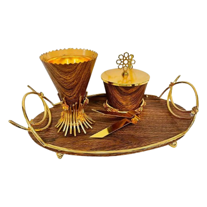 Metal Incense Charcoal Burner Set 21x11.5cm Gold