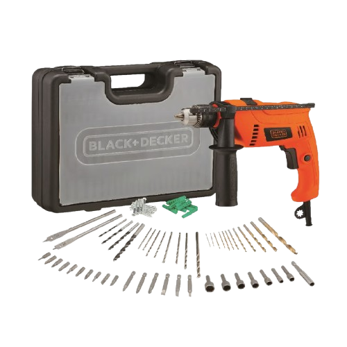 Black+Decker Hammer Drill with Variable Speed HD650 + Accessories 50pcs + Kit Box