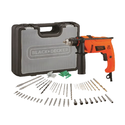 Black+Decker Hammer Drill with Variable Speed HD650 + Accessories 50pcs + Kit Box