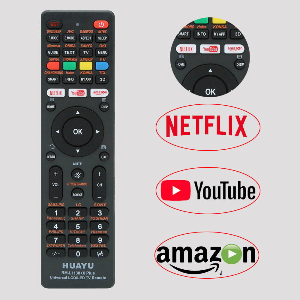 HUAYU RM-L1130+X Plus Black Remote Control For Universal Tv Different Brand