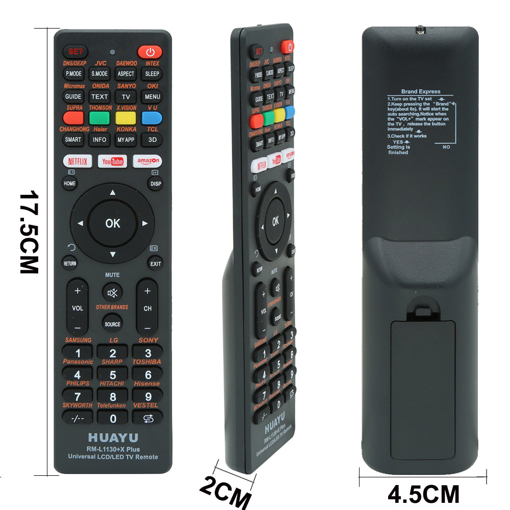 HUAYU RM-L1130+X Plus Black Remote Control For Universal Tv Different Brand