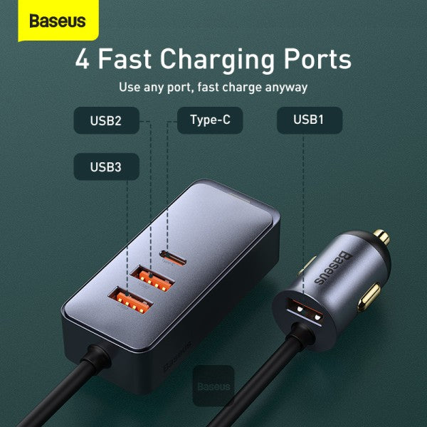 شاحن سيارة Baseus Share Together 3x USB / USB Type C بقوة 120 واط PPS Quick Charge Power Delivery باللون الرمادي