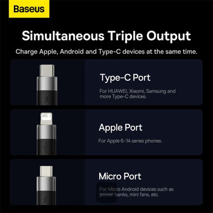 كابل USB 3 في 1 من Baseus StarSpeed Series، USB-C + Micro + Lightning 3.5A 1.2 متر - أسود