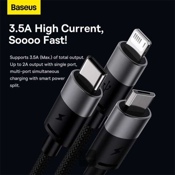 Cable 3in1 USB cable Baseus StarSpeed Series, USB-C + Micro + Lightning 3.5A 1.2M - Black