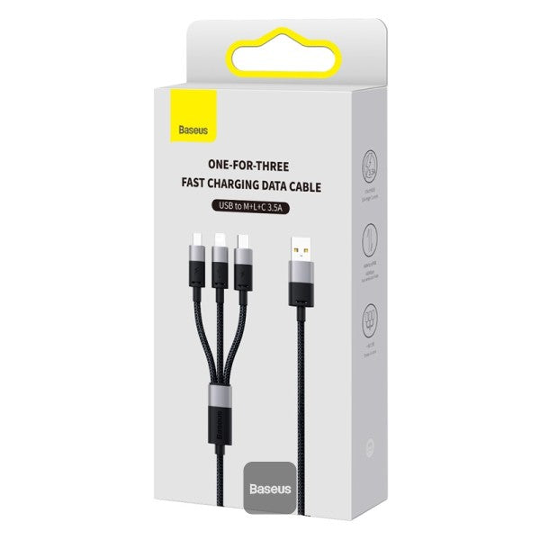 Cable 3in1 USB cable Baseus StarSpeed Series, USB-C + Micro + Lightning 3.5A 1.2M - Black