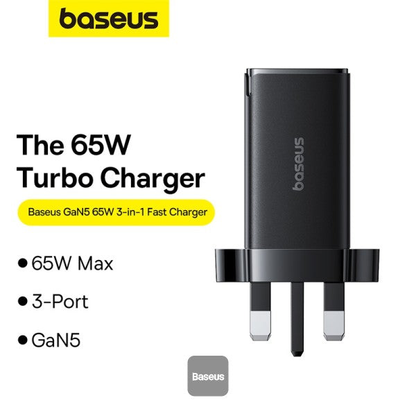 Baseus GaN5 Pro 65W 3 Port  Baseus Xiaobai Series Fast Charging Cable Type-C to Type-C 100W(20V/5A) 1M - Black)