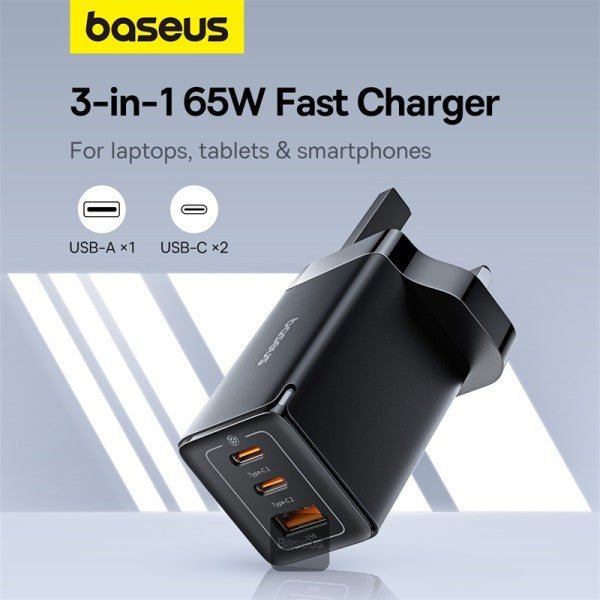 Baseus GaN5 Pro 65W 3 Port  Baseus Xiaobai Series Fast Charging Cable Type-C to Type-C 100W(20V/5A) 1M - Black)