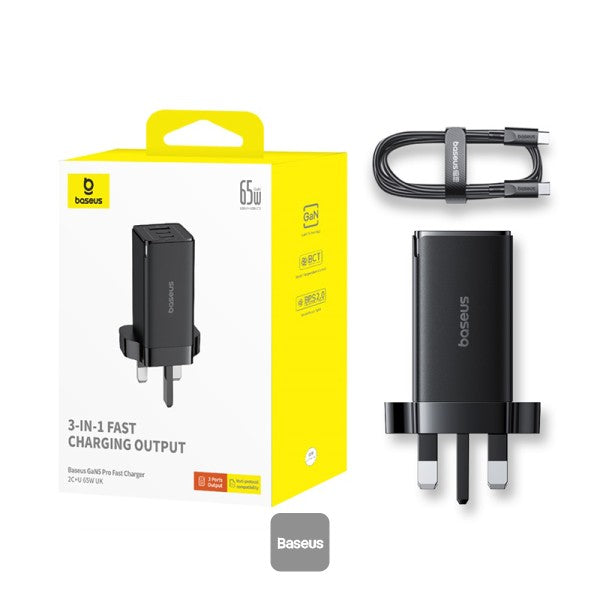 Baseus GaN5 Pro 65W 3 Port  Baseus Xiaobai Series Fast Charging Cable Type-C to Type-C 100W(20V/5A) 1M - Black)