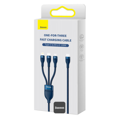 Baseus Flash Series II 3 In 1 Fast Charging Cable Type-C To M+L+C 100W 1.5M - Blue