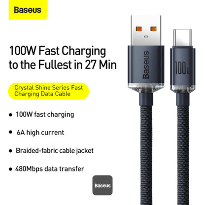 Baseus Crystal Shine Series Cable USB-A to Type-C Fast Charge Data Cable 100W 5A 1.2M - Black