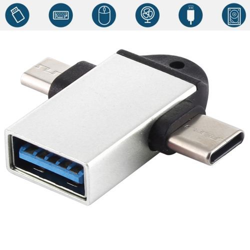 2in1 Metal OTG Adapter, USB 3.0 to Type-C with Micro-USB Port Converter