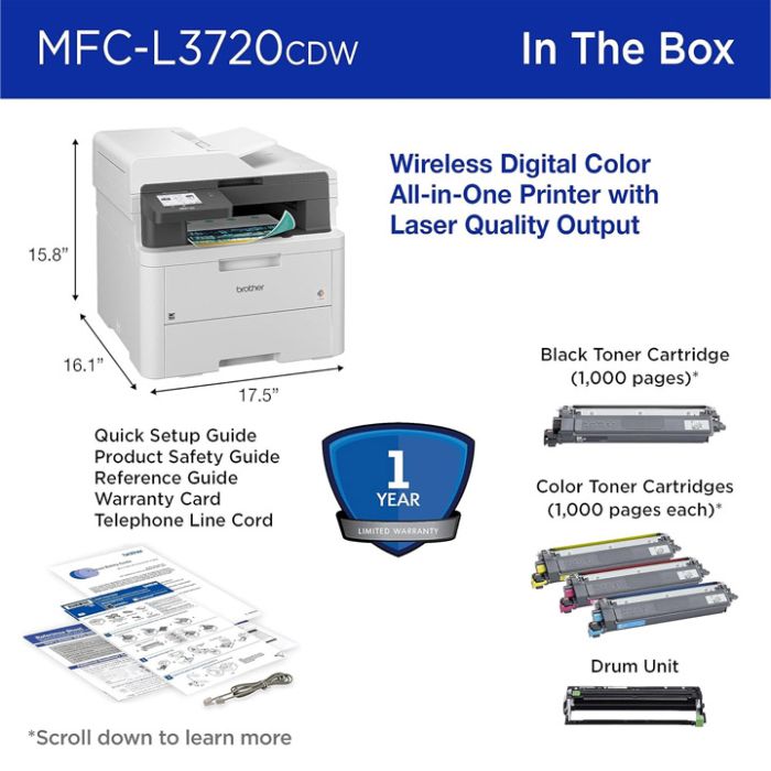 BROTHER COLOR LED ALL-IN-ONE LASER PRINTER (MFC-L3720CDW)