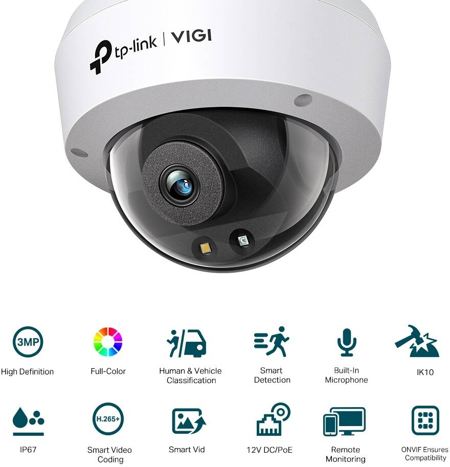 VIGI 3MP Full-Color Dome Network Camera, 4 mm Lens,VIGI C230-4mm