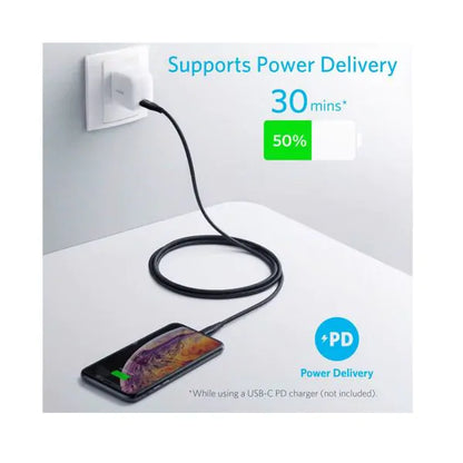 كابل Anker Powerline+II USB-C مع موصل Lightning بطول 6 أقدام - أسود