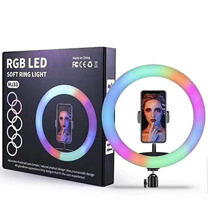 MJ33 13 inch RGB LED Ring Light with Phone Clip Phone Multi Colour RGB Video Beauty Fill Light