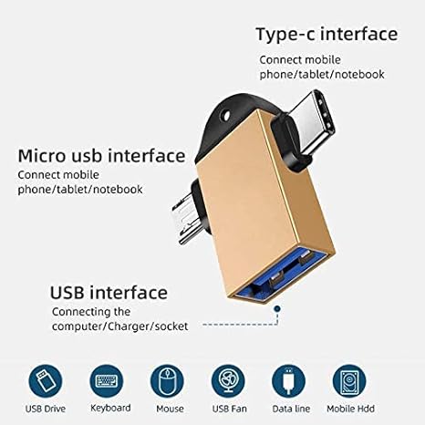 2in1 Metal OTG Adapter, USB 3.0 to Type-C with Micro-USB Port Converter