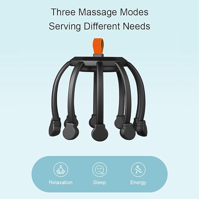 Sellastic Head Massager Octopus Claw Electric Relaxation Scalp Massage Machine with 3 Vibration Mode Automatic Rechargeable Handfree for Stress Pain Relief