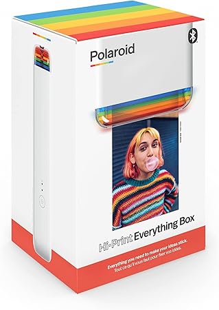 طابعة الصور المحمولة Polaroid Hi-Print 2x3 ومجموعة الورق (40 ورقة) - صندوق كل شيء (أبيض)