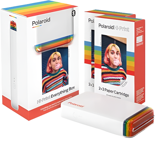 طابعة الصور المحمولة Polaroid Hi-Print 2x3 ومجموعة الورق (40 ورقة) - صندوق كل شيء (أبيض)