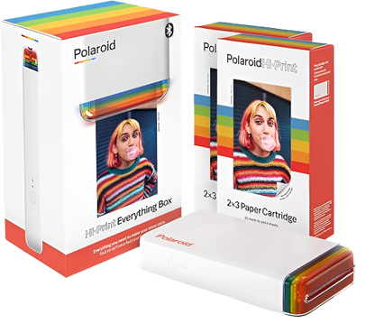 طابعة الصور المحمولة Polaroid Hi-Print 2x3 ومجموعة الورق (40 ورقة) - صندوق كل شيء (أبيض)