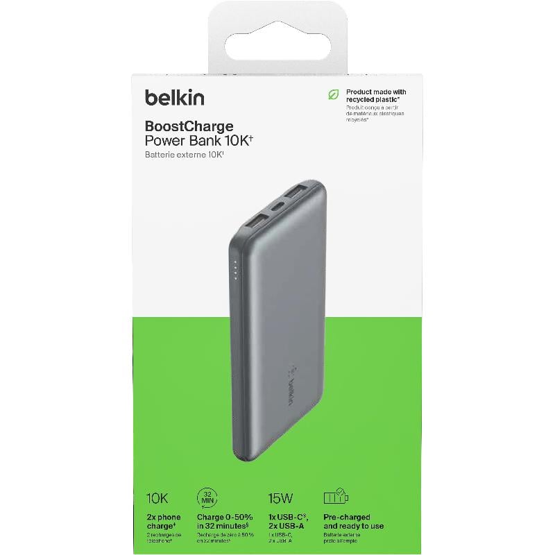 Belkin BoostCharge 3-Port Power Bank 10K + USB-A to USB-C Cable