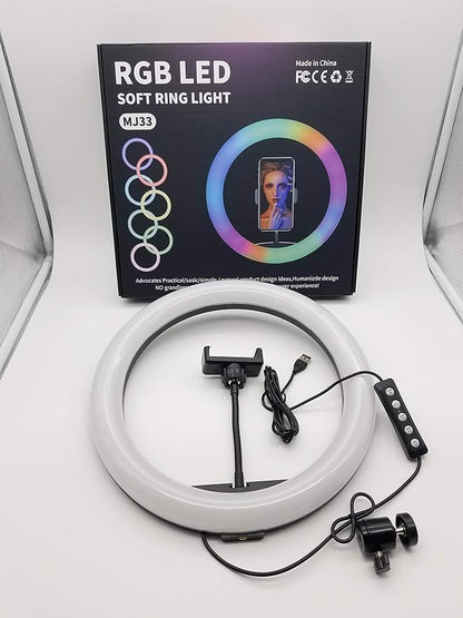 MJ33 13 inch RGB LED Ring Light with Phone Clip Phone Multi Colour RGB Video Beauty Fill Light