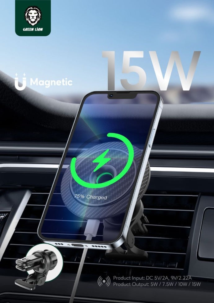 Carbon Fiber Magnetic Wireless Car Charger 15W -Black