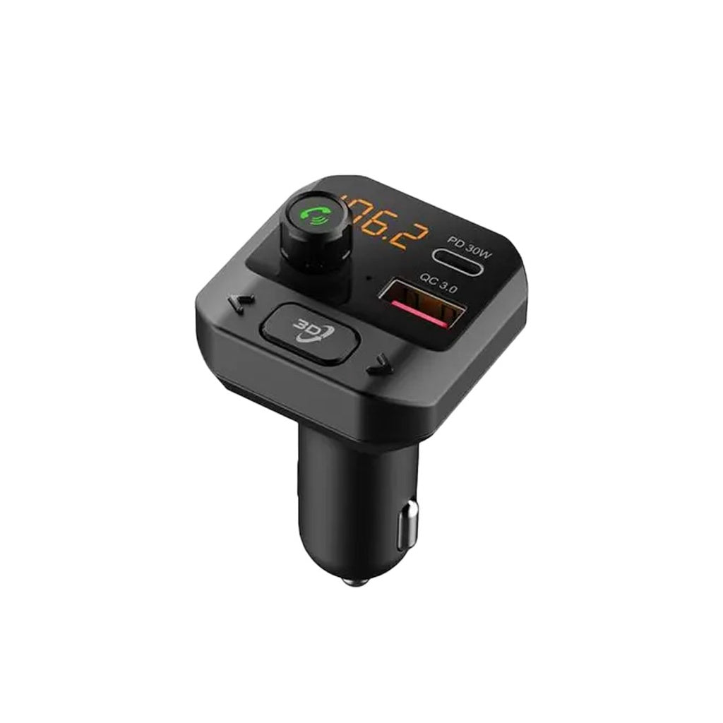 Green Lion Car FM Transmitter with 3D Surround Sound PD 30W & QC 3.0 - Black