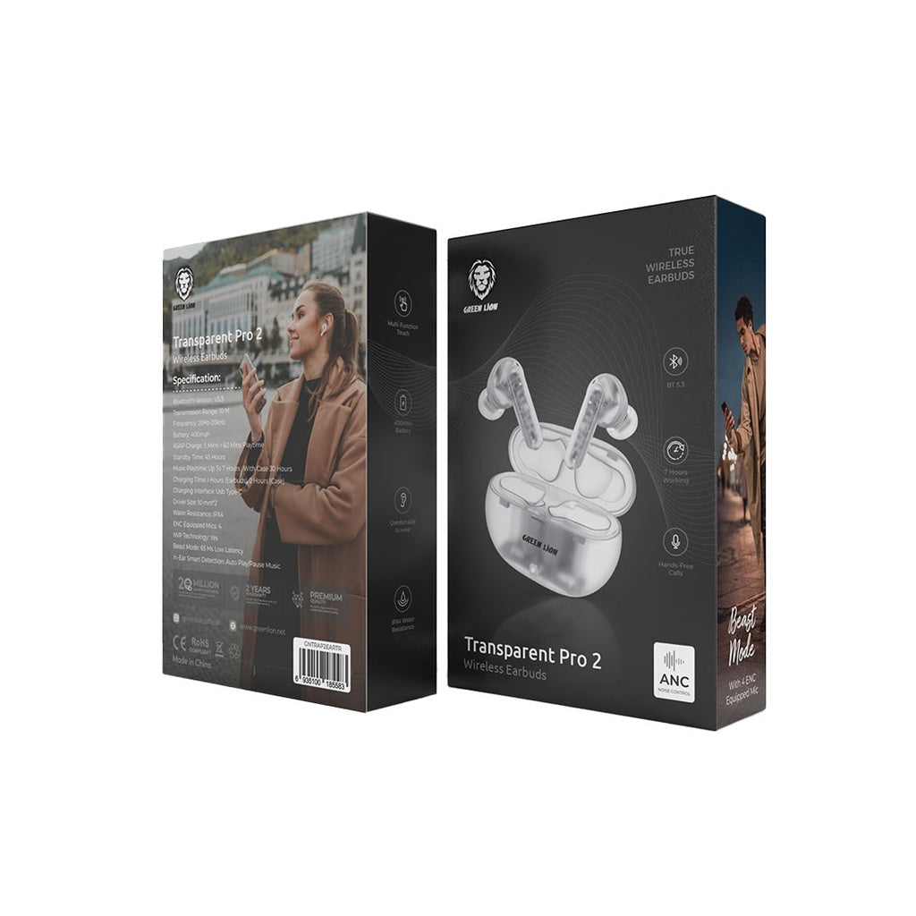 Green Lion Transparent Pro 2 Wireless Earbuds - White