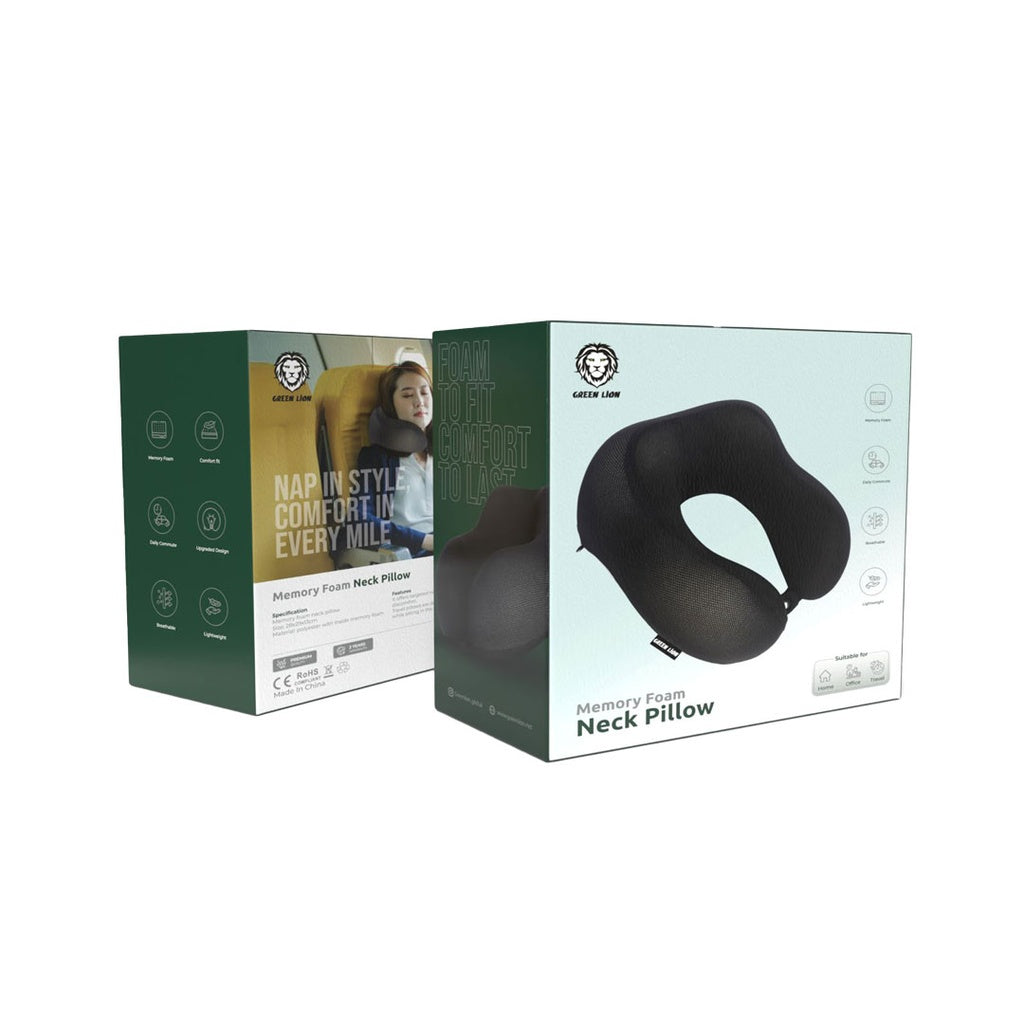 Green Lion Memory Foam Neck Pillow - Black