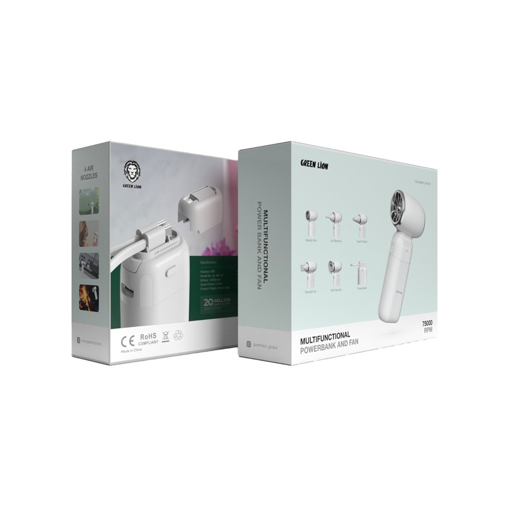 Green Lion Multifunctional 10000mAh Powerbank and Fan - White