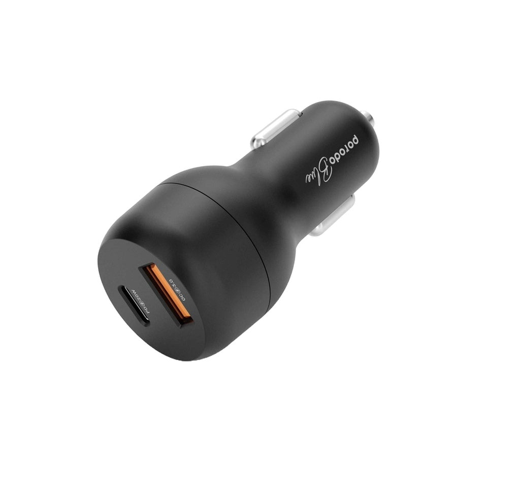 Porodo Blue Dual Port Car Charger QC3.0 18W + PD 20W - Black