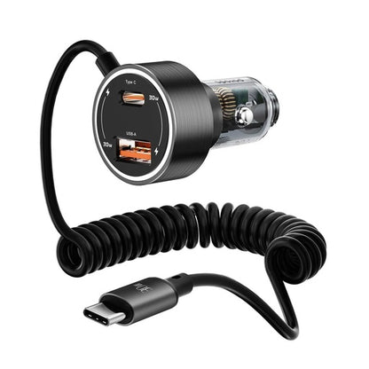 Porodo 60W Transparent Dual Port Car Charger PD 30W QC 18W with Coil- Black