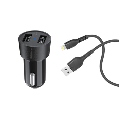 Porodo Dual USB Car Charger 3.4A with Lightning Cable 4ft.