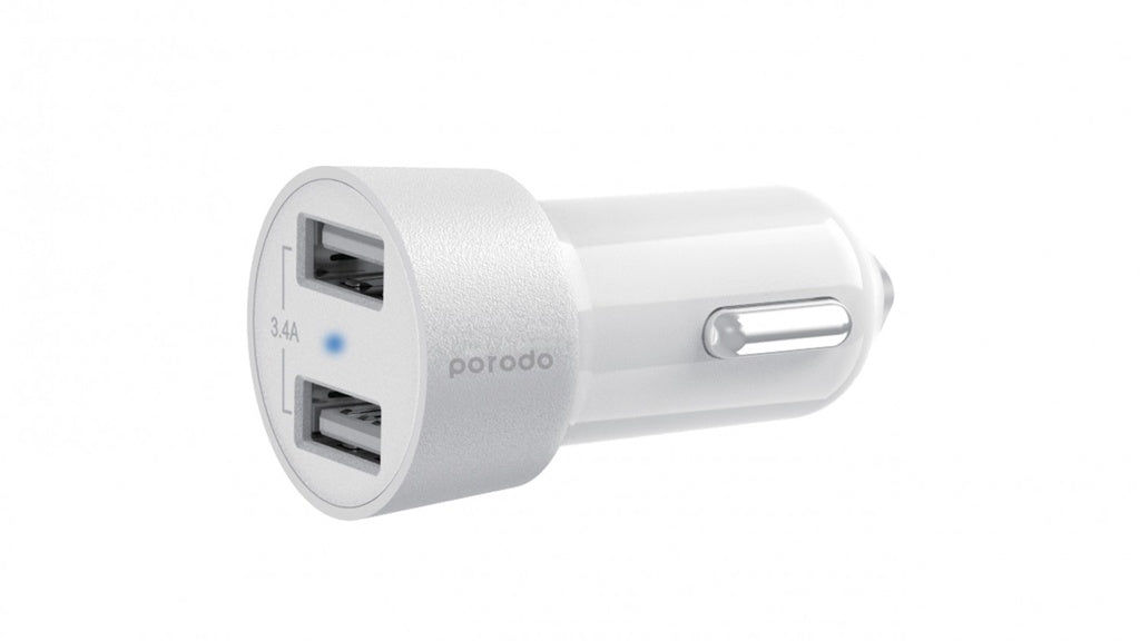 Porodo Dual USB Car Charger 3.4A with Lightning Cable 4ft.