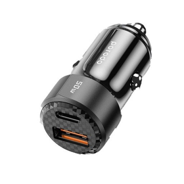 Porodo 50W Dual Port Car Charger PD 20W QC 30W with C to Lighining Cable