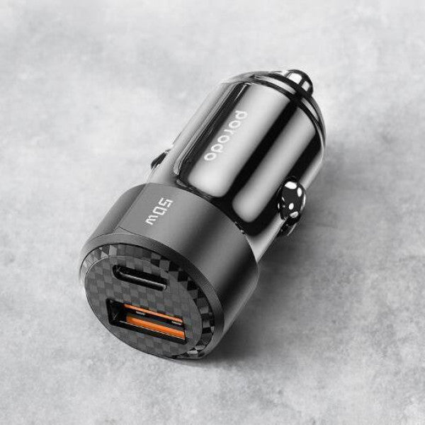 Porodo 50W Dual Port Car Charger PD 20W QC 30W with C to Lighining Cable