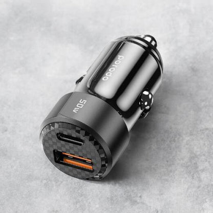 Porodo 50W Dual Port Car Charger PD 20W QC 30W with C to Lighining Cable