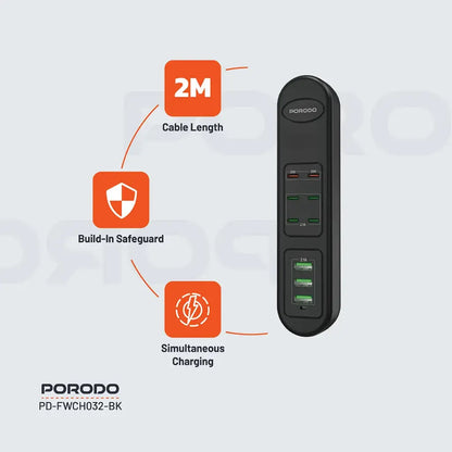 موزع شحن USB متعدد المنافذ بقوة 50 وات من بورودو - أسود